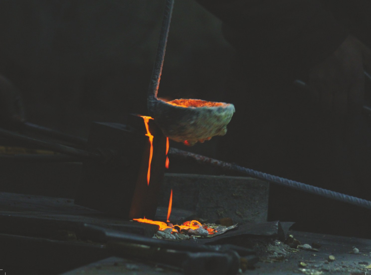 Molten brass being cast at the Jakson works